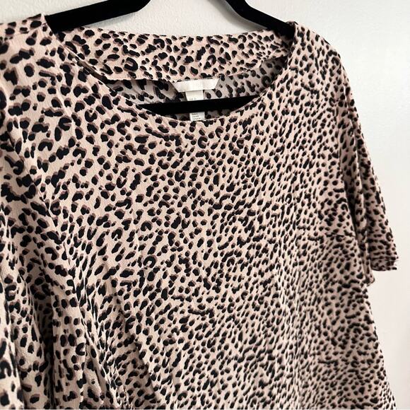 H&M Leopard Cheetah Animal Print Short Sleeve Pullover Shirt Blouse Tan Black 12 - Picture 4 of 4